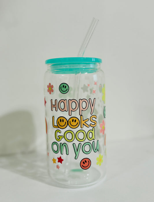 Happy Looks Good Glass Cup